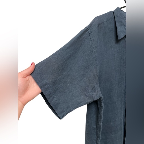 Charcoal grey linen short sleeve shirt - Picture 4 of 5